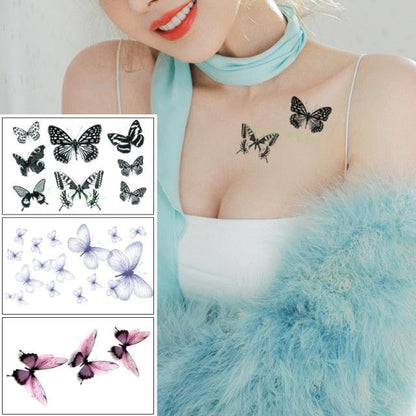 Elegant Waterproof Temporary Butterfly Sticker Tattoo Fake  Halloween Party Tattoo For Woman Girls