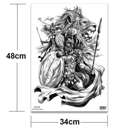 Extra Large Back Temporary Lion Tatoo Sticker Waterproof Black Luxury Big Modern  Design For Mens