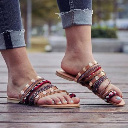 Women Sandals Flip-Flops Handmade Style Flip Flop Sandals Streetwear Fashion Shoes Women Flat Clip Toe Casual Floral Beach Flip Flop Comfy Shoes Summer Elegant Toe Ring Sandals