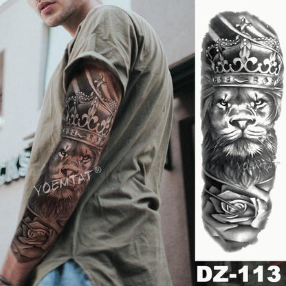 Full Arm Temporary Tattoos 8 Sheets and Half Arm Shoulder Waterproof Tattoos Elegant Large Lion Sleeve Sticker Tattoo Waterproof Temporary Big Wolf Tatoos For Men and Women