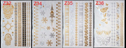 Body Tattoo Art Painting Stickers Glitter Gold Silver Temporary Waterproof Nontoxic Long Lasting Tattoos