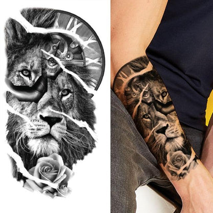 Luxury Black Forest Tiger Wolf Tattoo Sticker Temporary Tattoo Animals Colorful Big Tattoo Stickers For Mens Womens