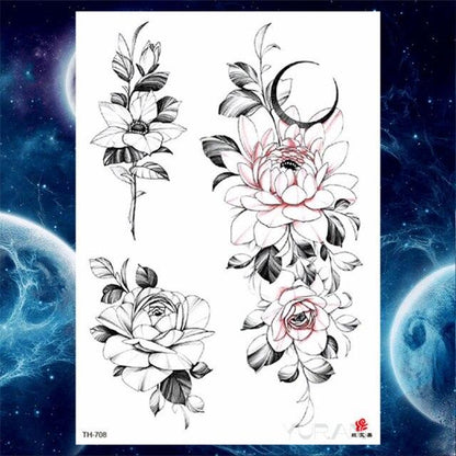 Luxury Big Tattoo Stickers Butterfly Body Arm Leg Tattoos Temporary Black Flower Rose Tattoos For Women's Adults