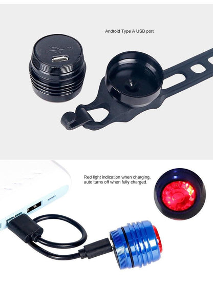 Bicycle Rear Light Bike Warning Lamp USB Charge Red White Light Color Safety Headlight Bike Tail Light Rechargeable Ultra Bright Bike Rear Light USB Rechargeable Bike LED Light