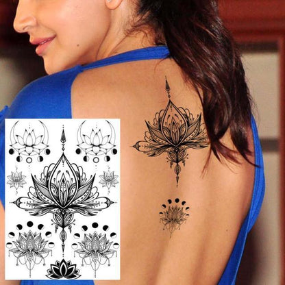53 Sheets Black Lace Temporary Tattoos Sticker Butterfly Flower Fake Tatoo Sticker Sexy  Black Henna Temporary Tattoos For Women
