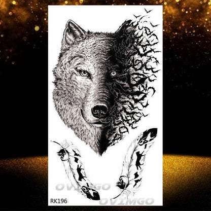 New Black Wolf Forest Sticker Tattoos Temporary Tree Fierce Animal Body Tattoo Luxury Design Custom Tatoos For Mens