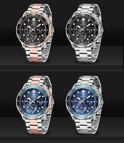 Black Multifunctional Sport Men Watches Luxury Quartz Watches Fashion Chronograph Stylish Elegant Comfortable Watch For Men