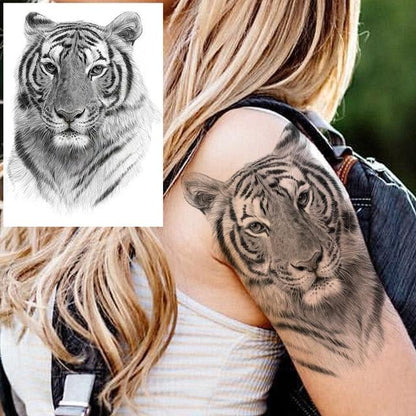 Big Black Tiger Tattoos Waterproof Leopard Tatoos Large Monster Body Arm Legs Tattoo Cool Tiger Face Temporary Tattoos For Women Men