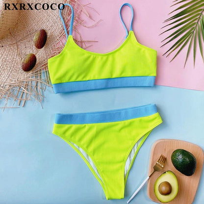 Swimwear Women Ribbed Bathing Suit Female Push Up Bikini Set Women's Bathing Suit Lace up Bikini Ribbed Two Piece Swimsuit Beachwear High Waist Bikini Women's Swimsuit