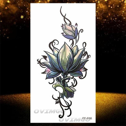Temporary Lotus Flower Sticker Tattoo Fake Black Elegant Flower Design Women Body Art Fake Arm Tattoo Stickers For Womens