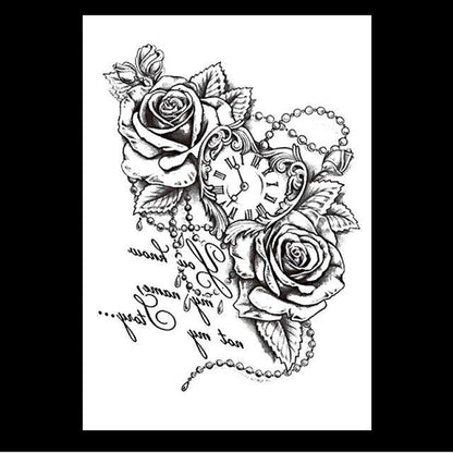 49 Sheets Waterproof Temporary Black Sketches Flowers Tattoo Stickers Flower Rose Tattoos For Women Adults
