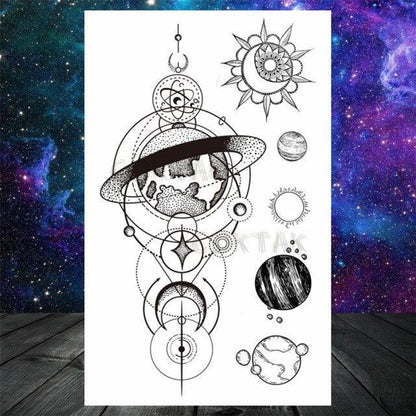 Realistic Small Planets Temporary Tattoos Arm Waterpoof Black Sticker Space Planets For Girls And Boys