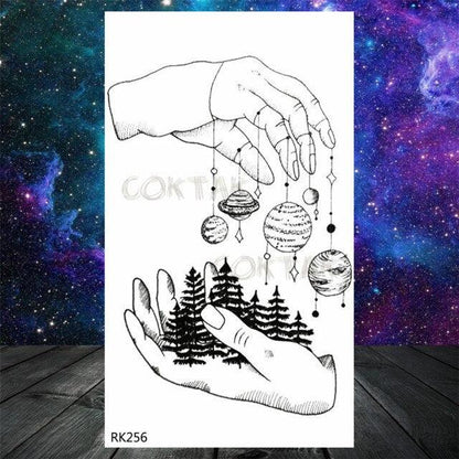 Realistic Small Planets Temporary Tattoos Arm Waterpoof Black Sticker Space Planets For Girls And Boys