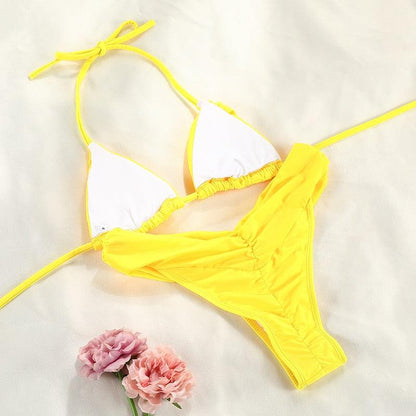 Handwork Bikinis Small Ruffle Swimsuit Vintage Print Swimwear Women Bathing Suit Leopard Patchwork Bikini Set String