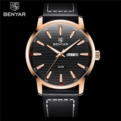 New Black Casual Fashion Simple Men's Watch Analog Quartz Waterproof Luxury Leather Strap Men Elegant Watch