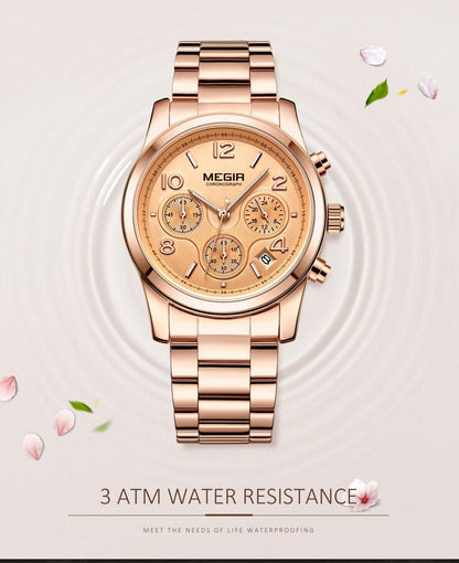 Multifunctional Business Women Watches Quartz Waterproof Stainless Watch Elegant Shine Round Design