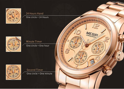 Multifunctional Business Women Watches Quartz Waterproof Stainless Watch Elegant Shine Round Design