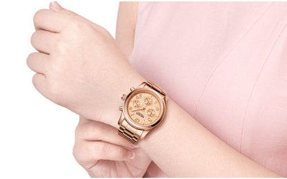 Multifunctional Business Women Watches Quartz Waterproof Stainless Watch Elegant Shine Round Design