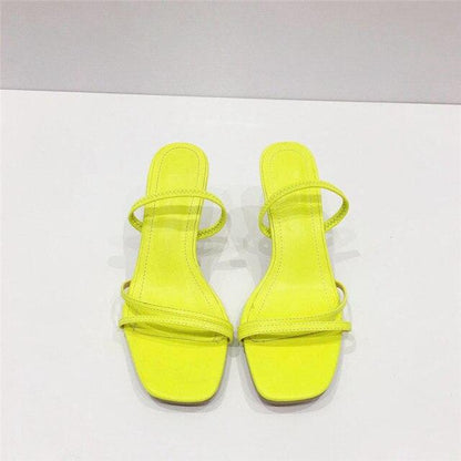 Colorful Women Sandals Slides Slippers Square Open Toe Slip On Thin Mid Heels Pumps Casual Narrow Band Open Toe Sandals Flip Flops Slip On Fashion Dress Heels Back High Heel Slide Slipper