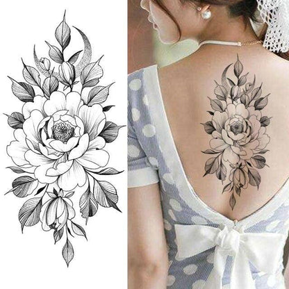 Realistic Sketches Black Flowers Temporary Waterproof Flower Tattoos Modern Body Arm Drawing For Womens