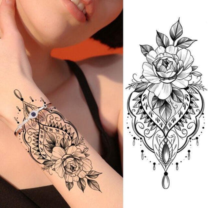 Realistic Sketches Black Flowers Temporary Waterproof Flower Tattoos Modern Body Arm Drawing For Womens