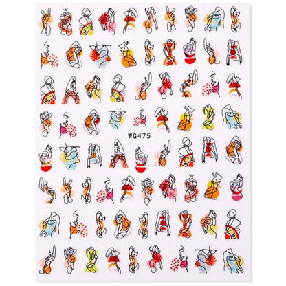Sexy Lady Shaped 3D Nail Stickers Character Face Image Leaves Flower Decals Slider Black White Nail Art Decoration Manicure Decoration Nail Art Supplies 3D Self-Adhesive Nail Decals Designer Nail Stickers for Acrylic Nails