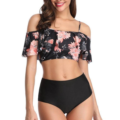 Women High Waist Bikini Plus Size Swimwear Summer Swimsuit Beach Bathing Suit Ruffle Bikini  Floral Printed Ruffle High Waist Bikini Set Women's Tummy Control Bathing Suit Swimsuit Flounce Peplum