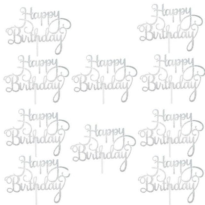 10pcs Glitter Happy Birthday Cake Topper Happy Birthday Cake Topper Happy Birthday Cupcake Topper Glitter Gold Decoration Bling Sparkle Decoration Sign Happy Birthday Cake Topper Girl Birthday Dessert Decor