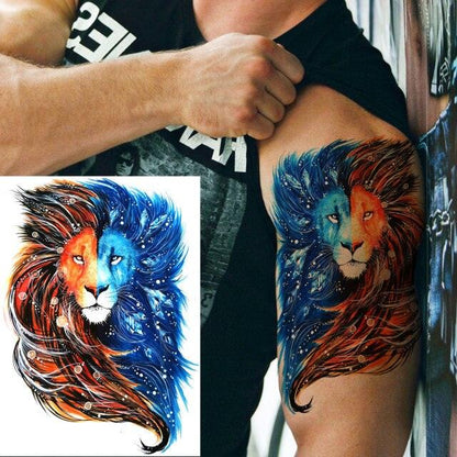 Realistic Lion Temporary Tattoo Black Warrior Sticker Waterproof Luxury Tattoo For Men Women