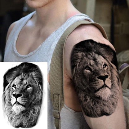 Realistic Lion Temporary Tattoo Black Warrior Sticker Waterproof Luxury Tattoo For Men Women