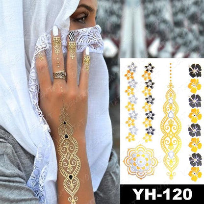 New Waterproof Temporary Tattoo Sticker Golden Silver Flower Jewelry Flash Fashion Different Design Tattoos For Womens