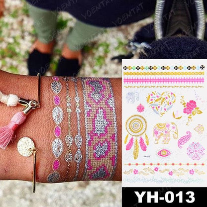 New Waterproof Temporary Tattoo Sticker Golden Silver Flower Jewelry Flash Fashion Different Design Tattoos For Womens