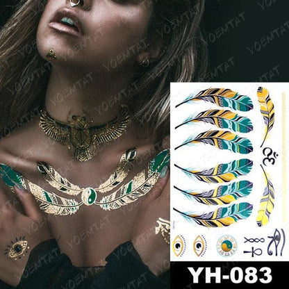 New Waterproof Temporary Tattoo Sticker Golden Silver Flower Jewelry Flash Fashion Different Design Tattoos For Womens