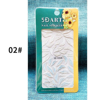 White Embossed Flower Lace 5D Sticker Decal Wedding Nail Art Designs Floral Flower Transfer Decal  Geometry  3D Wave Design Decoration for Women Girls Tape Nail Art Stickers Decal Decoration Geometry Transfer Decals Nail Art Decorations Decoration Decal