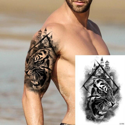 Big Black Tiger Tattoos Waterproof Leopard Tatoos Large Monster Body Arm Legs Tattoo Cool Tiger Face Temporary Tattoos For Women Men