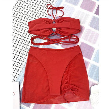 Halter Hollow Cross Bikinis Set Swimsuit Women's New Solid Two-Piece Swimwear Two Piece Swimsuit Halter Crisscross Cut Out Bikini Wrap Top with High Waist  Bottom Beach Swimwear Summer Beachwear Woman Bath Bathing Suit