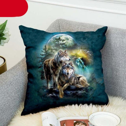 Animal Wolf 3D Printed Pillow Case Polyester Decorative Full Moon Zippered Pillow Cases Soft Confortable Pillowcases Throw Pillow Cover Double Sided Printing Style 45cm X 45cm