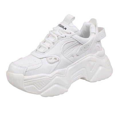 Women Platform Sneakers Leather Casual Ladies Chunky Shoes Woman High Black Fashion Thick Soled Sports Walking Shoes Lace Up Platform Leather Trainers Sneakers
