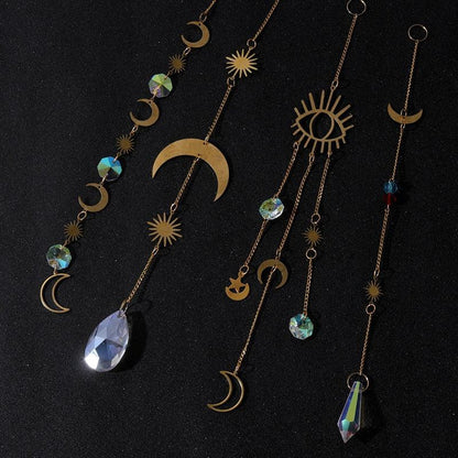 Home Decor Crystal Sun-catchers Window Pendant Hanging Curtain Wind-chimes Light Catcher Star Moon Pendant Rainbow Wind Chime Prisms Wind Chime Hanging Ornaments For Garden Home Christmas Decorations Gift