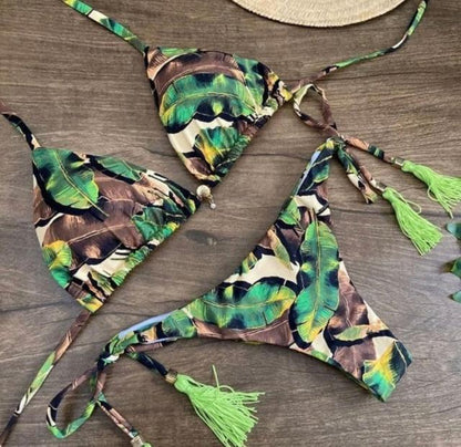 Fashionable Bikini Swimwear Women Swimsuit Female Bikini Set Knot Push Up Bathing Suit Comfortable Summer Women's Ribbed Tie Bikini Lace Up Bottom String Swimsuit Swim Wear