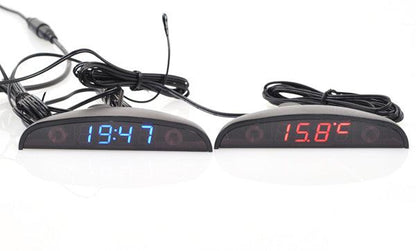 12V Car Interior 3 In 1 Car Clock Voltmeter Thermometer and Voltage Meter Monitor Touch Switch Blue Red Light Thermometers Voltmeter Gauge Electronic Clock LED Digital Display LCD Screen Clock