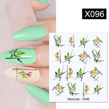 Blue Marble Water Decal Sticker Wave Line Flower Leaf Tree Summer Slider Decor For Manicuring Nail Art Watermarks Curve Graffiti Nail Design for Acrylic Nail Supplies Designer Nail Decorations for Women Girls Kids