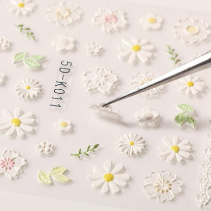 White Embossed Flower Lace Sticker Decal Wedding Nail Art Designs Floral Butterfly Japanese Manicures Nail Decoration Metallic Curve Strip Line Nail Decal Self-Adhesive 3D Wave Design Decoration for Women Girls Adhesive Striping Tape Nail Art Stickers