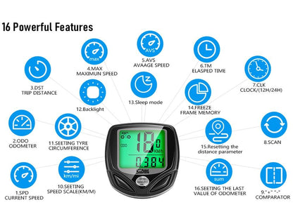 Bike Computer Wireless Waterproof Bicycle Computer 16 Functions Speed Cycle Speedometer Waterproof Wireless Bicycle Bike Computer And Cycling Odometer With Multi-Function LCD Backlight Display