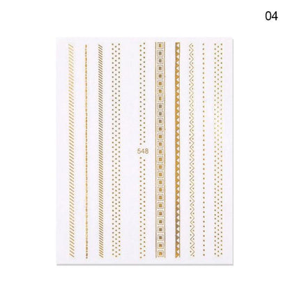 Black White 3D Nail Stickers Metal Gold Silver Geometric Tassel Strip Line Adhesive Transfer Decals Nail Art Design  Gold Silver Metal Nail Sticker  Metallic Curve Strip Line Nail Decal Self-Adhesive 3D Wave Design Nail Tips Decorations Manicure for Women