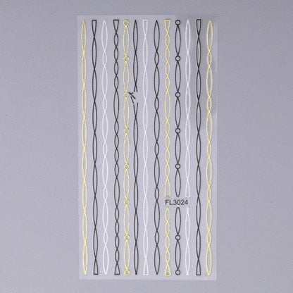 Black White 3D Nail Stickers Metal Gold Silver Geometric Tassel Strip Line Adhesive Transfer Decals Nail Art Design  Gold Silver Metal Nail Sticker  Metallic Curve Strip Line Nail Decal Self-Adhesive 3D Wave Design Nail Tips Decorations Manicure for Women