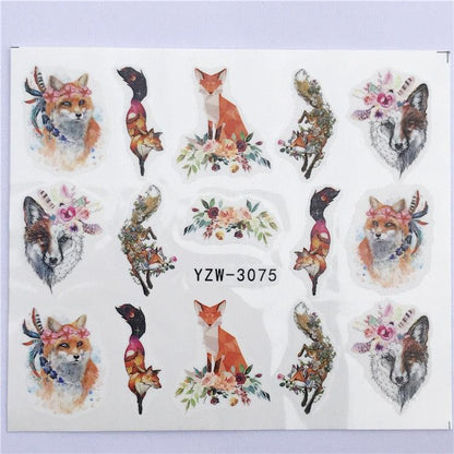 Fox Wolf Animal 3D Embossed Nail Sticker Flower Adhesive Manicure Slider Nail Art Tips Decorations Decals Manicure Design Golden Firework Star Accessories Heart Nail Art Stickers Glitter Decals Love Nail Sequins Laser Heart Nail