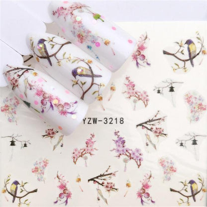 Flower Animal Designs Water Transfer Sticker Nail Art Decals Fashion Wraps Tips Manicure Tools Nail Watermark Decals iridescent Decoration Nail Self-Adhesive Decals Nail Stickers Water Transfer Fresh Nail Decals for Nail Art