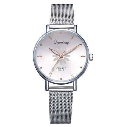 Women's Stylish Elegant Watch With Braided Steel Bracelet With Shiny Background Unique Design Perfect Gif