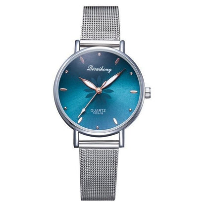 Women's Stylish Elegant Watch With Braided Steel Bracelet With Shiny Background Unique Design Perfect Gif